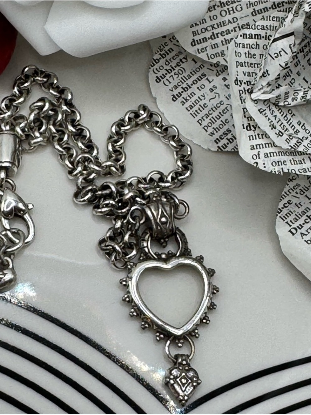 Brighton Vintage Silver Open Heart Pendant Necklace -rare find